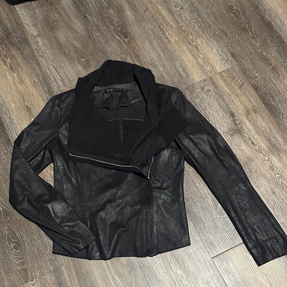 Black Tape Asymmetrical Faux Leather Jacket